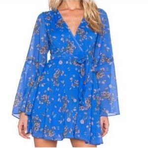 Free people Lilou Blue Floral Wrap Dress